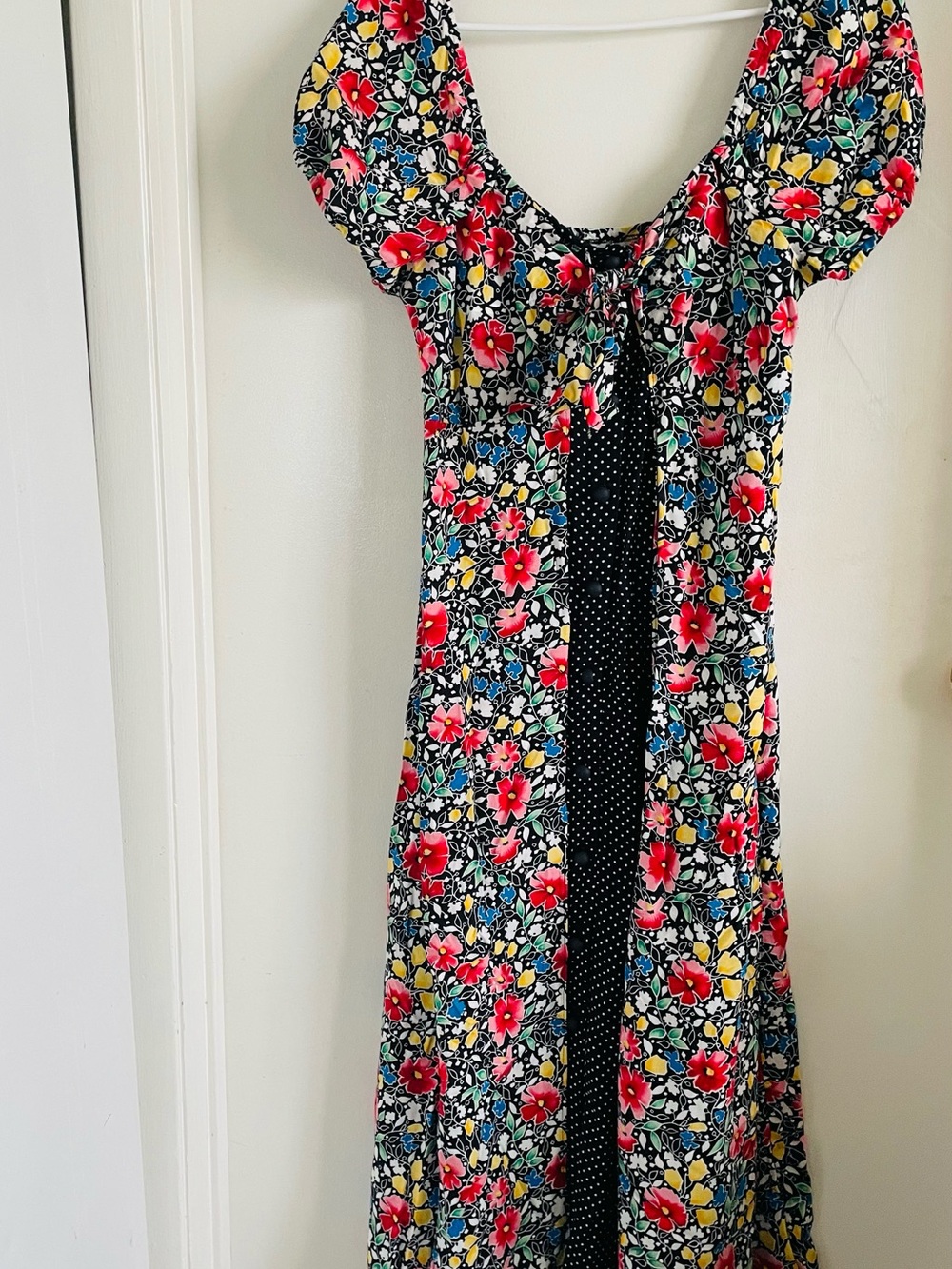 Floral Black Maxi Dress with Red & Yellow Blooms